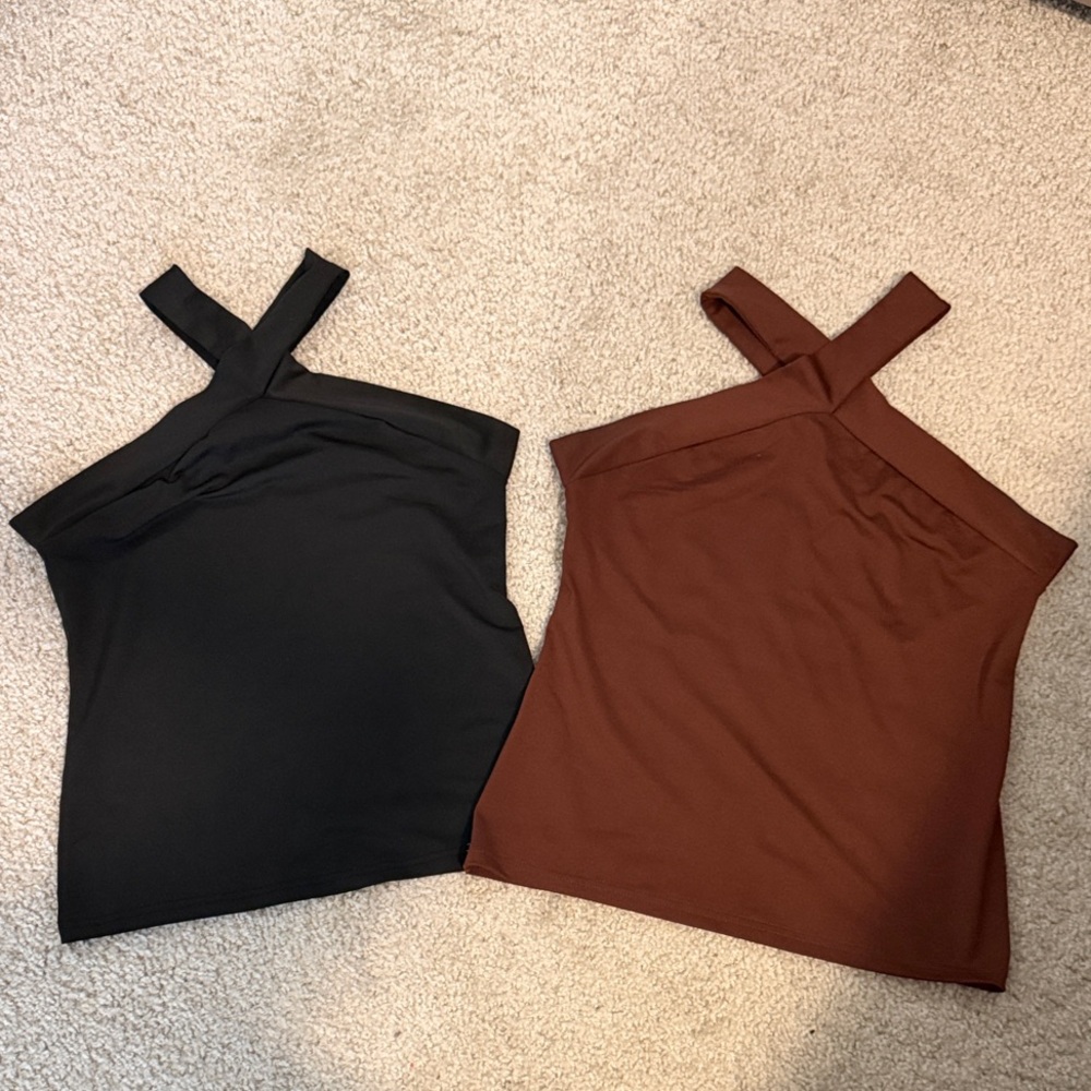 SHEIN Cross-Strap Camisole Tanks in Black and Brown